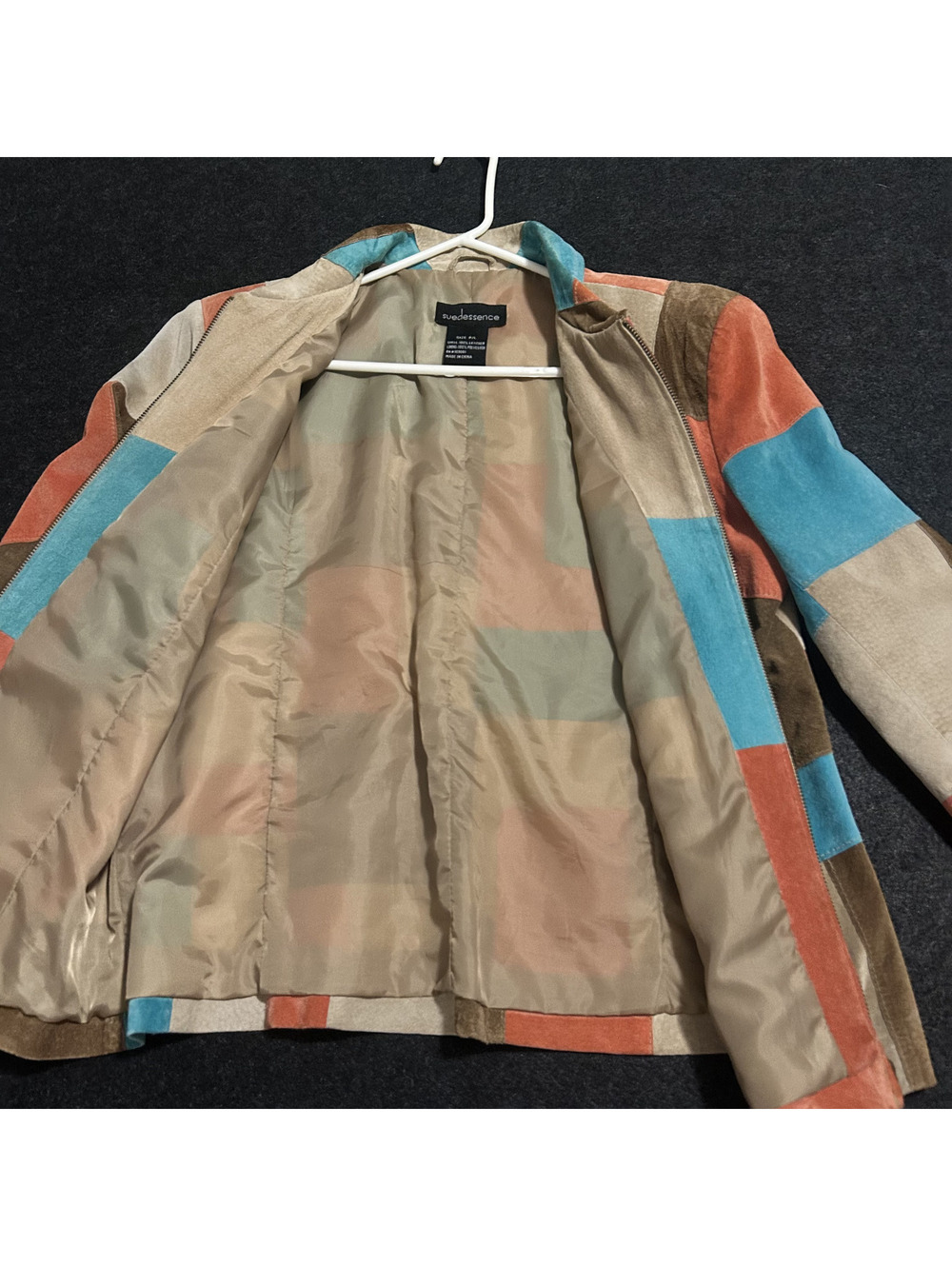 Vintage Suedessence 100% Suede Leather Patchwork Jacket Boho 70s Zip Up Sz P/L - Picture 3 of 8